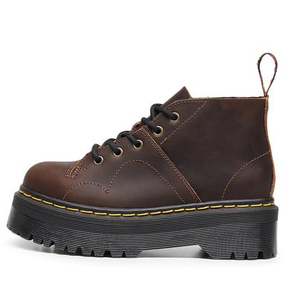 Новые ботинки-локомотивы с мордой обезьяны и дырками из первого слоя кожи Crazy Horse коричневого цвета, короткие ботинки с круглым носком, мужские и женские, на толстой подошве, универсальные маффины