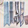 Women Narrow Long Scarf Print Pattern Chiffon Silk Rubber Tie Black Bag Ribbon Headbands Choker Streamer Hair Band Small Scarf