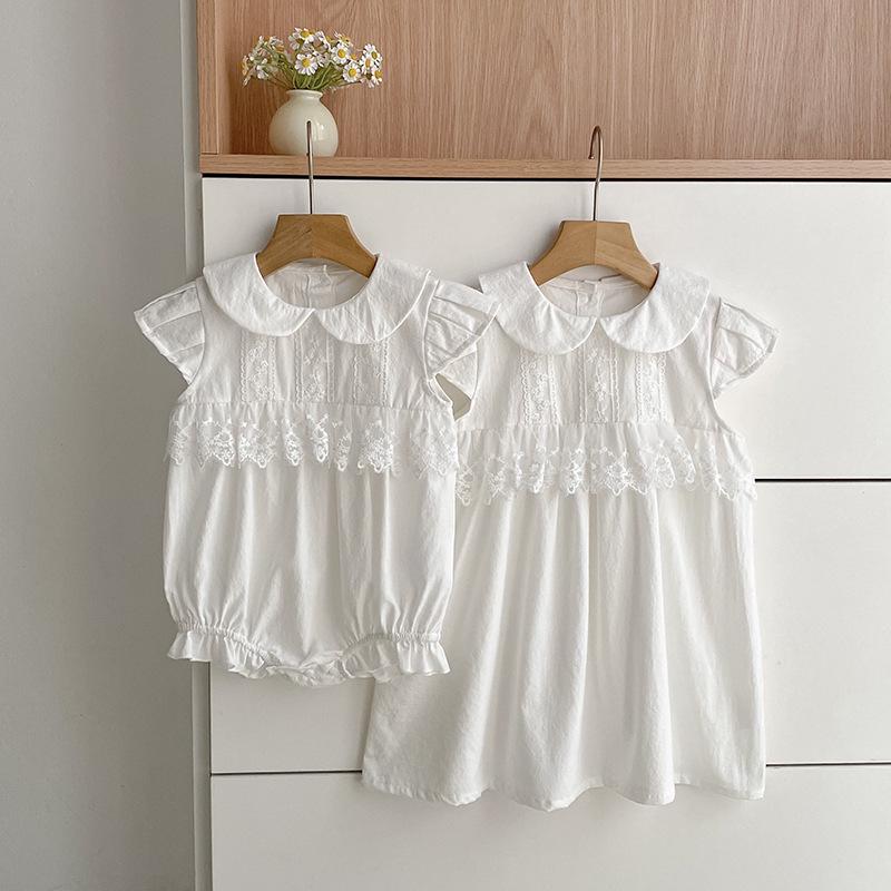 Комплект: Девочковое французское платье без рукавов с цветочным принтом и сборками & Боди для малыша для сестер