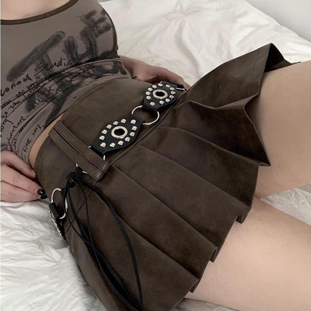 Универсальный кожаный ремень с заклепками Винтажный джинсовый ремень Женский панк пояс