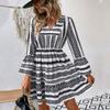 Women's Summer Long A-line New In Dress Fashion and Comfortable Short Sleeve V Neck Pattern Floral Print Beach Dress