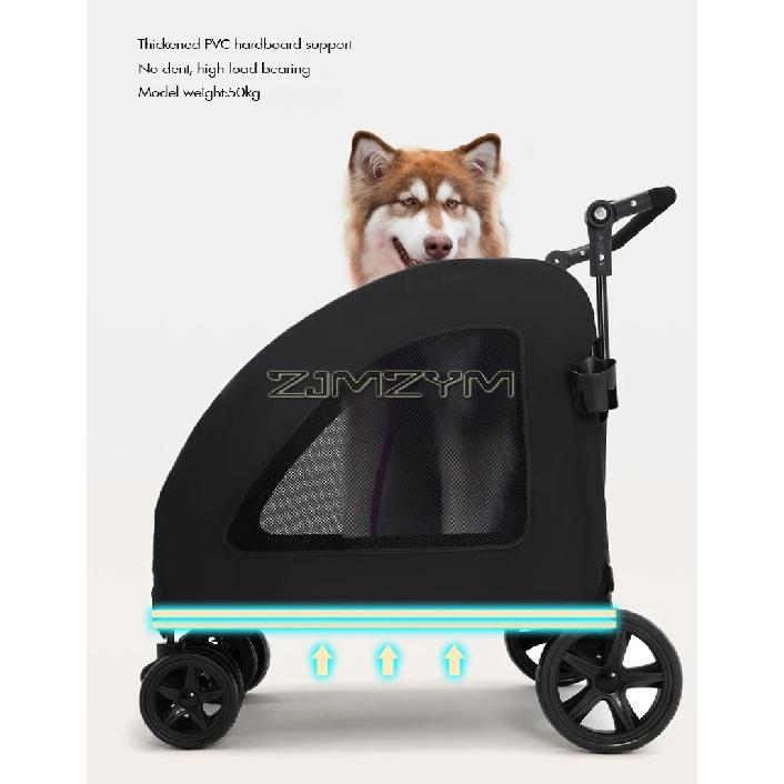 Medium Pet Stroller for Dogs Up to 50kg, Adjustable Handle, 5 Mesh Canopy, 4 Wheels for Medium/Large Dogs and Cats