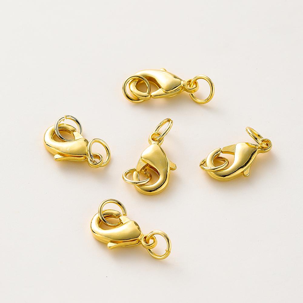 10pcs/lot 14K 18K Gold Lobster Clasps With Jump Ring Necklace Bracelet Extender Chain Connectors For DIY Jewelry Making Findings