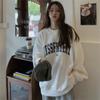 Vintage Streetwear Fleece Oversized Hoodies Korean Fashion Kpop Letter Crewneck Sweatshirt Women Pullovers Autumn Winter Top New