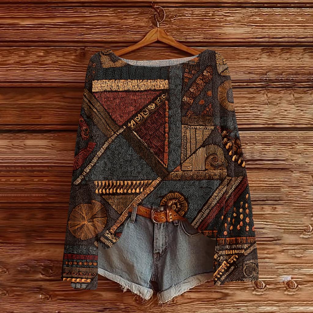 Women's Lightweight Sweater Casual Long Sleeve Knitted Vintage Floral Print Pullover