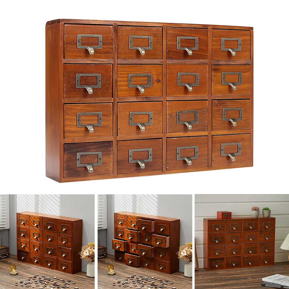 Wooden Vintage Storage Cabinet & Tabletop Drawer Organizer for Jewelry, Home Office, and Bedroom Traditional Display Chest Perfect for Living Room