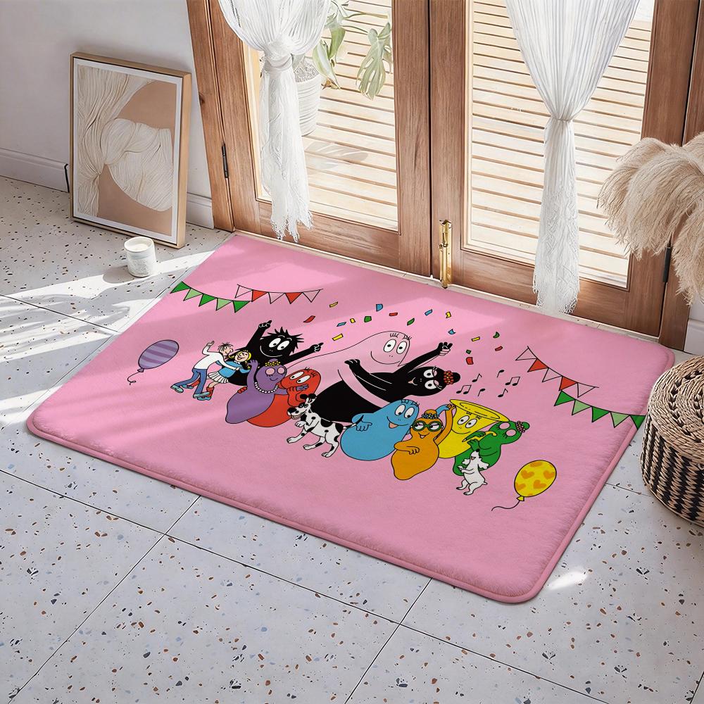 Les Barbapapa Cartoon Floor Mat Eco - Flannel Doormat Non-Slip Odorless Indoor Floor Rug Soft Short Plush Home Mat