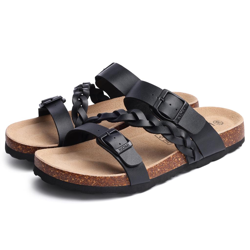 Fashion KIDMI Women's Cork Footbed Sandals with Arch Support Comfortable Slip-On Slide Sandals With Adjustable Buckle New Summer Sandals