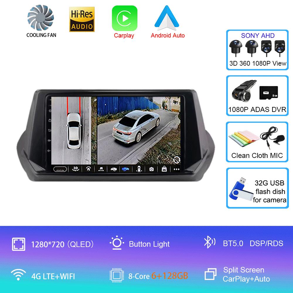 Автомобильное радио Android 14 Carplay Auto для Peugeot 2008 II 2 2019 2020 2021 GPS мультимедийный плеер стерео 360 камера видео 4G+WiFi DSP