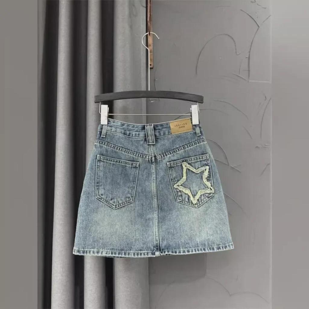 Women's 2024 High-Waist Retro Blue Denim Skirt - Slimming Summer Design for Petite Figures