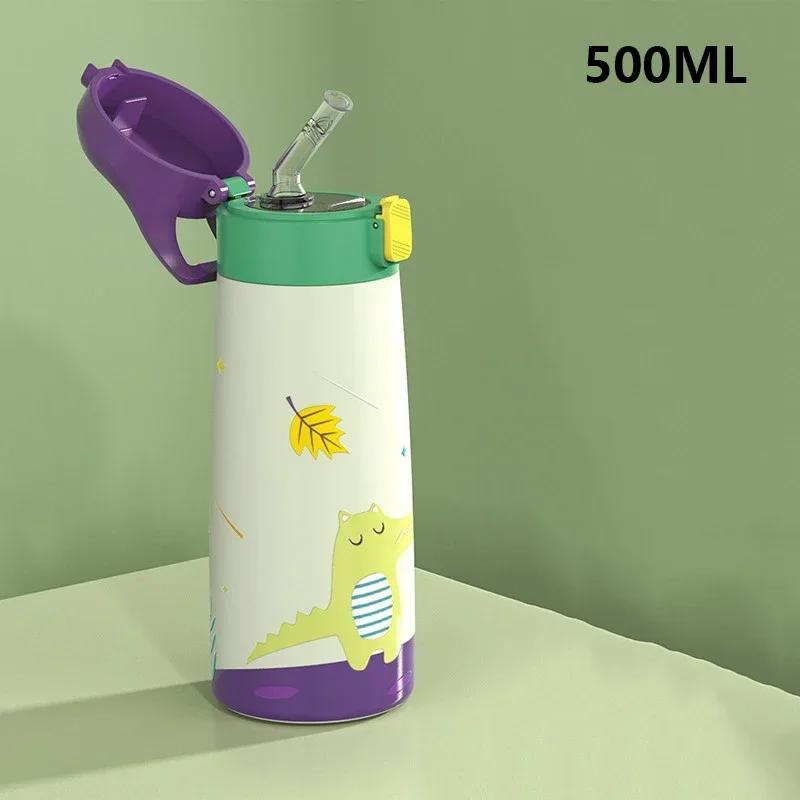 Kids Stainless Steel Straw Thermos Mug with Case Cartoon Leak-Proof Vacuum Flask Children Thermal Water Bottle Thermocup