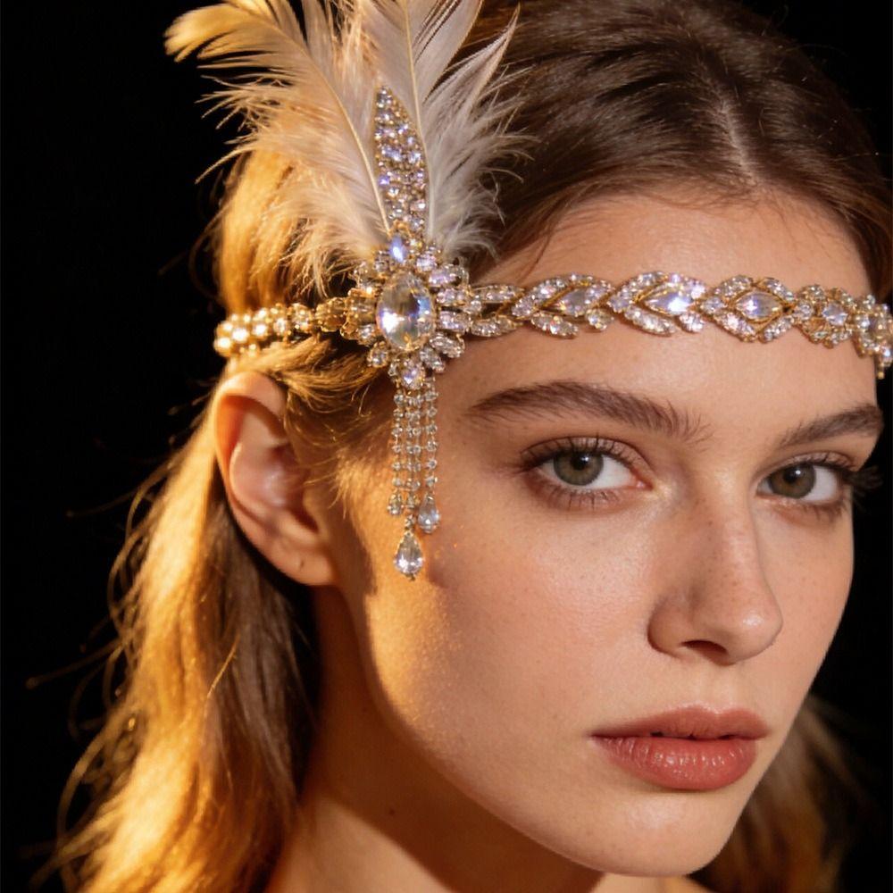 Sequin Gatsby-Style Feather Headband Fascinator 1920s Hair Accessories Bridal Headdress
