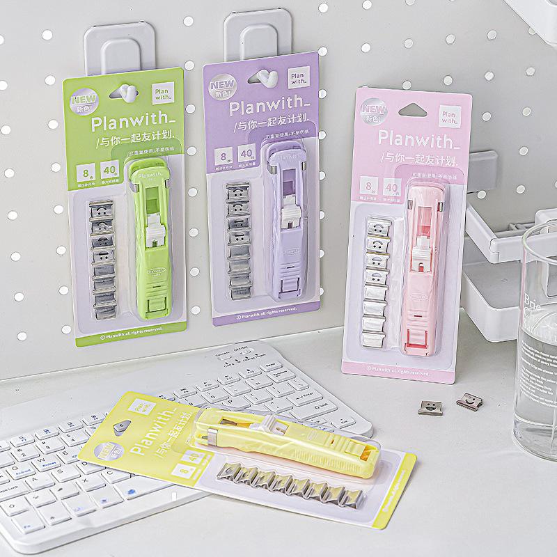 1Pc Creative Stapler Without Staples Creative Simplicity Candy Color Pusher A4 Paper Storage Clip Pusher Office/student Supplies