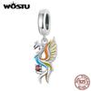 925 Sterling Silver Colorful Enamel Phoenix Pendant Charms Permanent Bird Hanging Beads for Women DIY Bracelet & Necklace