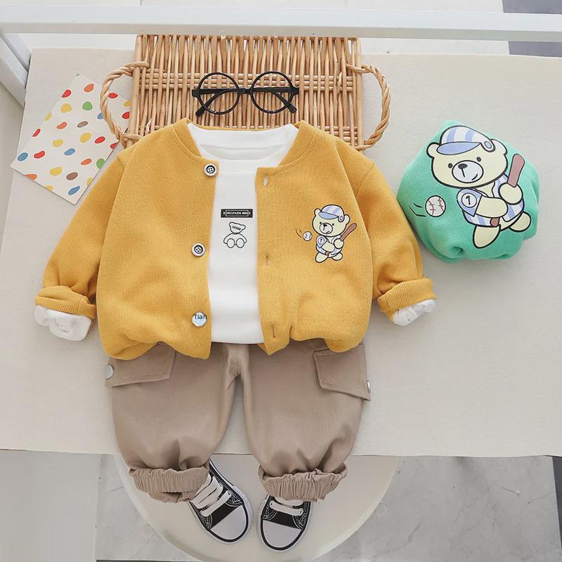 Осенний костюм-тройка с длинными рукавами для мальчиков и девочек