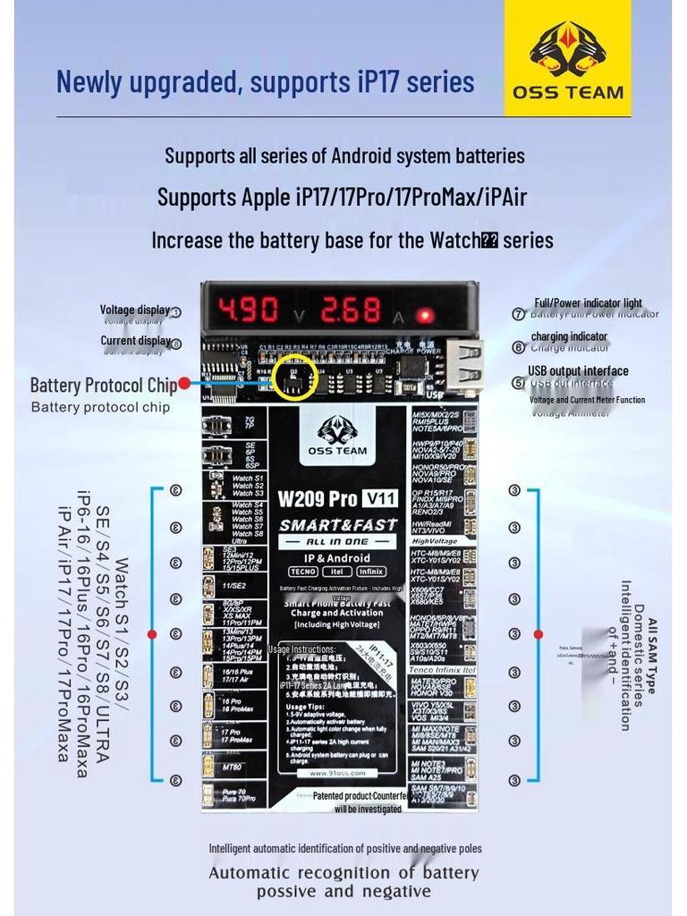 OSS W209Pro V11 Battery Activation Board for Apple 6-17 Series & Android Phones