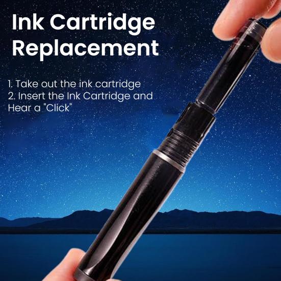 Retractable Fountain Pen Fine Nib Set 0.38mm Black/Blue Ink Transparent Barrel Pen with 5 Refillable Ink Cartridges for Sketching Journaling