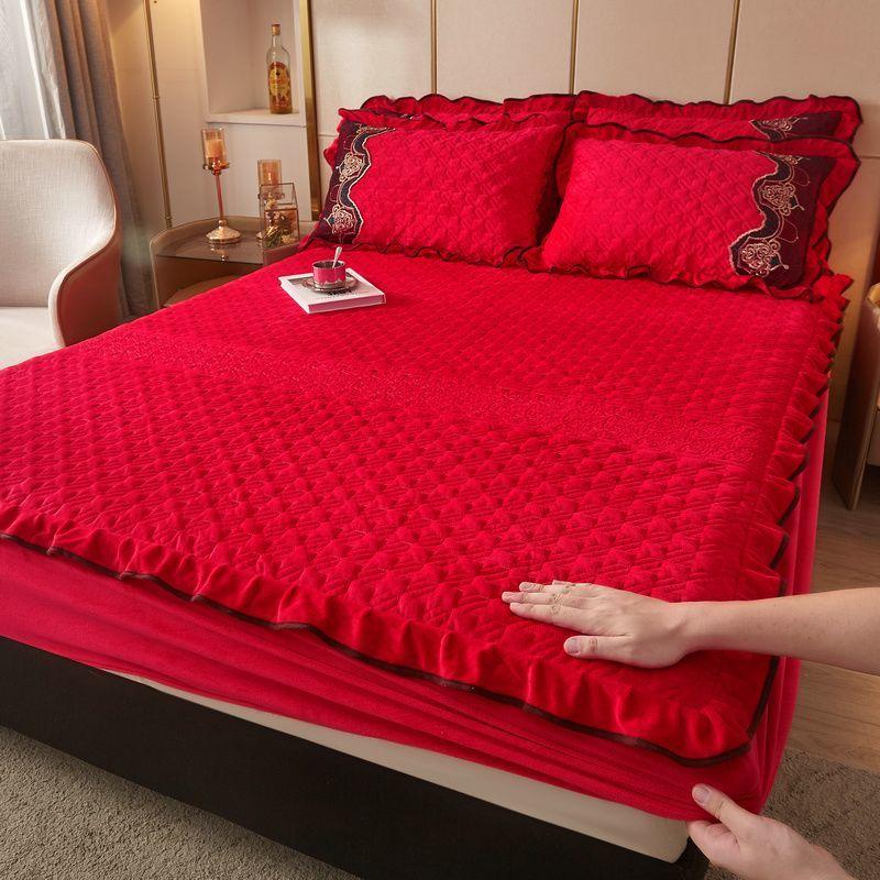 Стеганая фланелевая простыня на резинке, очень мягкая, теплая для односпальной двуспальной кровати, очень толстая, впитывающая пот, дышащая