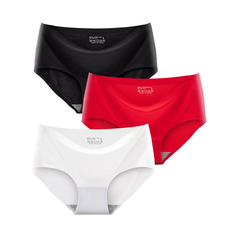 3 Pcs/Set Seamless Panties Silk Pamty Mid Waist Underwear Comfort Underpants Solid Invisible Briefs Female Lingerie
