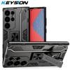KEYSION Противоударный чехол для Samsung S24 Ultra 5G S24 + Plus, силиконовый + чехол-подставка для телефона из ПК для Galaxy S23 S22 Ultra S21 FE 5G