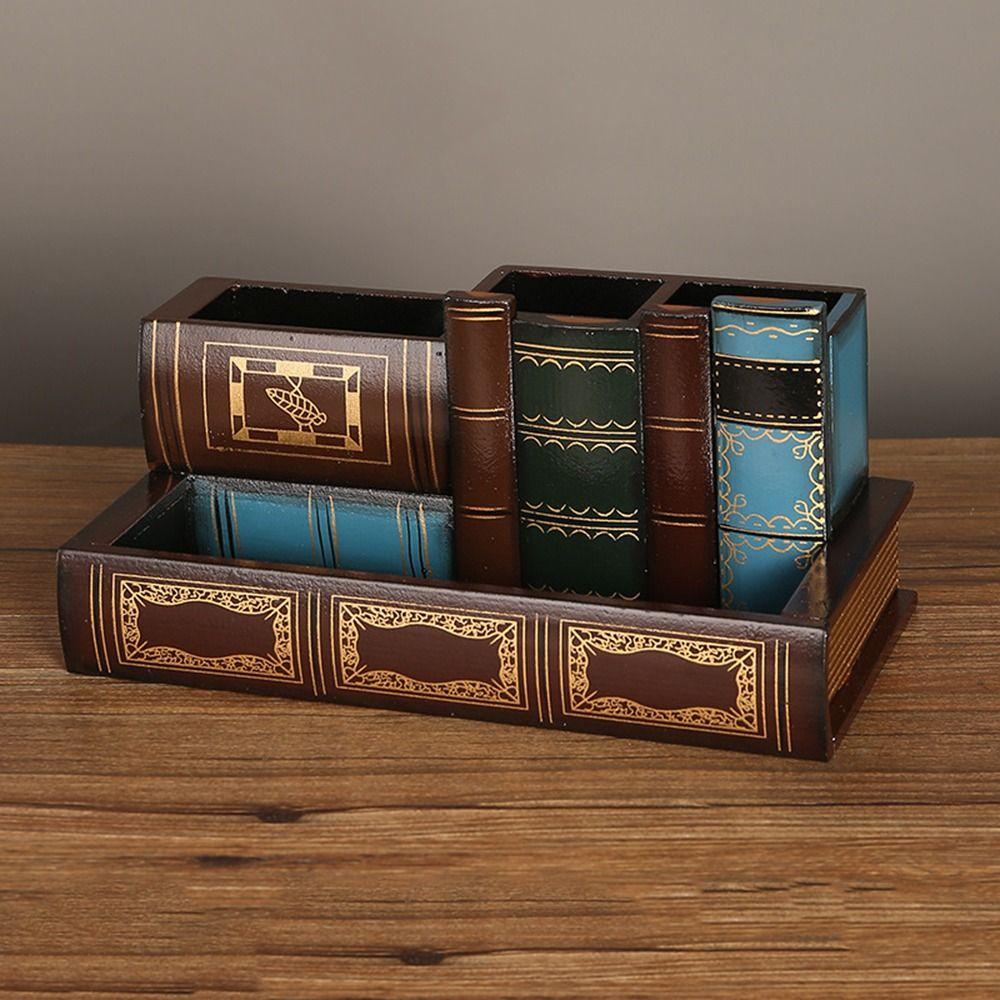 Декоративные Ящики Держатель для Канцелярских Принадлежностей Настольный Органайзер Пенал Форма Книги Держатель для Ручек Ретро Дерево