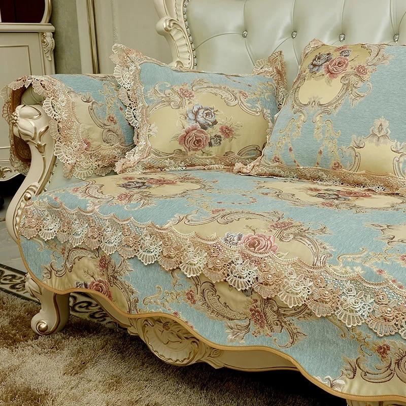 European Luxury Sofa Cover Nonslip Lace Cushion Living Room Combination Sofa Cover Jacquard Embroidery Slipcover Couch Protector