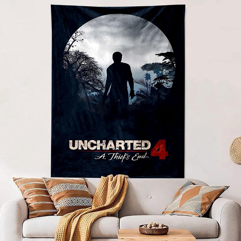 Uncharted 4 A Thief's End Tapestry Wall Hanging, Nathan Drake Adventure Game Art, Gamer Wall Decor for Bedroom Living Room Man Cave