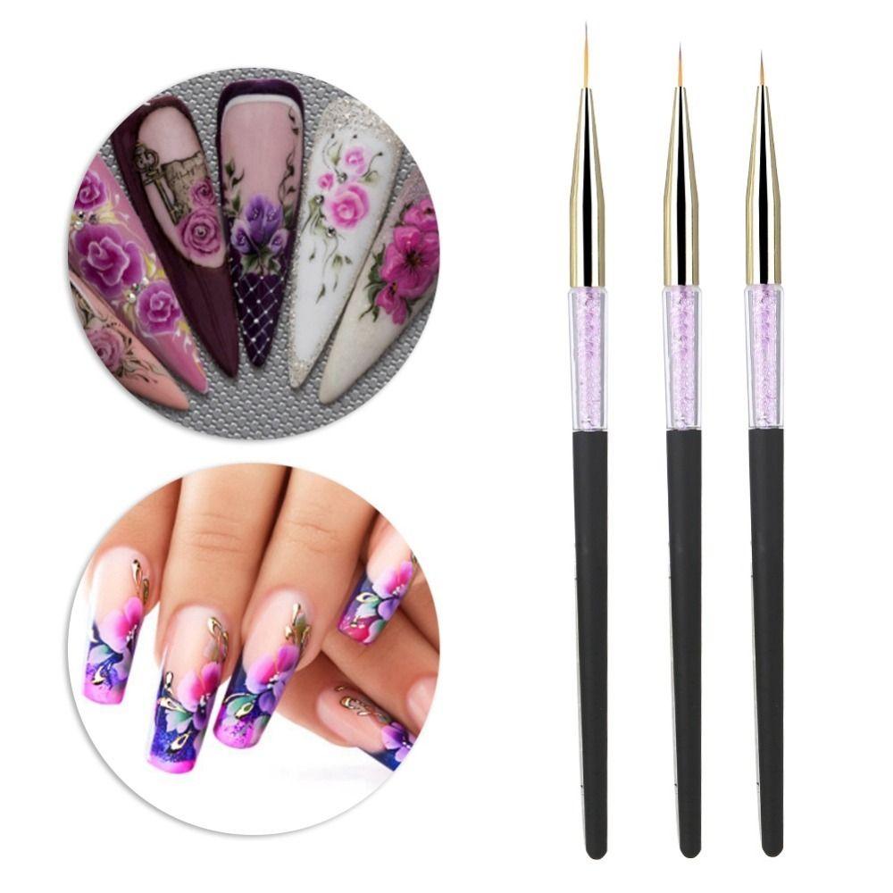 3pcs Fine Detail Nail Art Dotting Liner Brush Delicate Nail Liner Brush Acrylic Nails