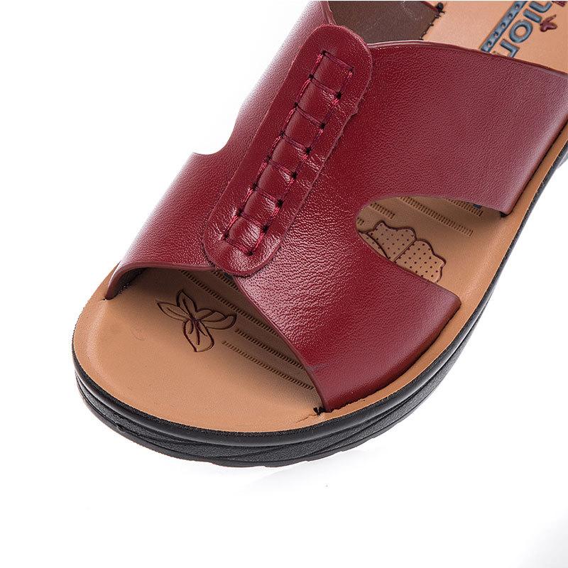 Летние кожаные тапочки для мам, женские, пожилые, с мягкой подошвой, женские, плоские, женские, большого размера, тапочки