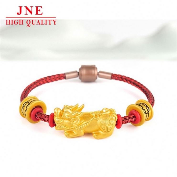 Gilt Pixiu Bracelet Women's Copper Yellow Gold Plated 3D Hard Gold Accessories Tattoo Transfer Beads Red Hand Strap Bracelet Men