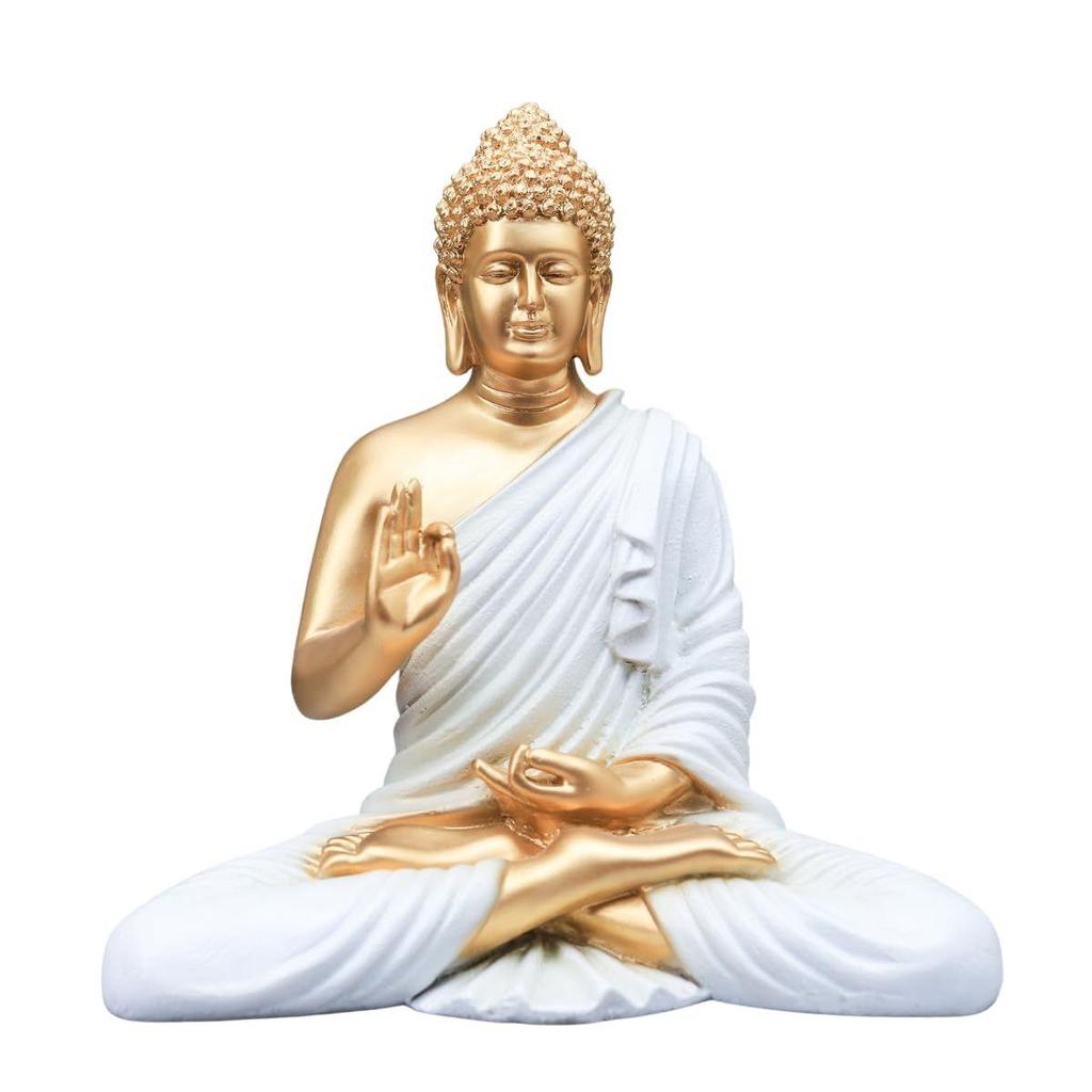 Polymarble Meditating Buddha Idols for Home Decor/Buddh/Gautam Buddha Statue Lord Figurine/Murti Religious Gift (White - 14inch)