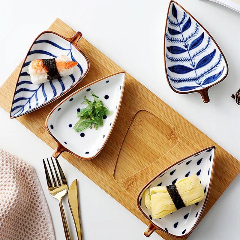 Creative Leaf Shaped Seasoning Bowl Ceramic Multi-purpose Small Plates Appetizers Snack Dish Kitchen Sauce Sushi Cake Tray