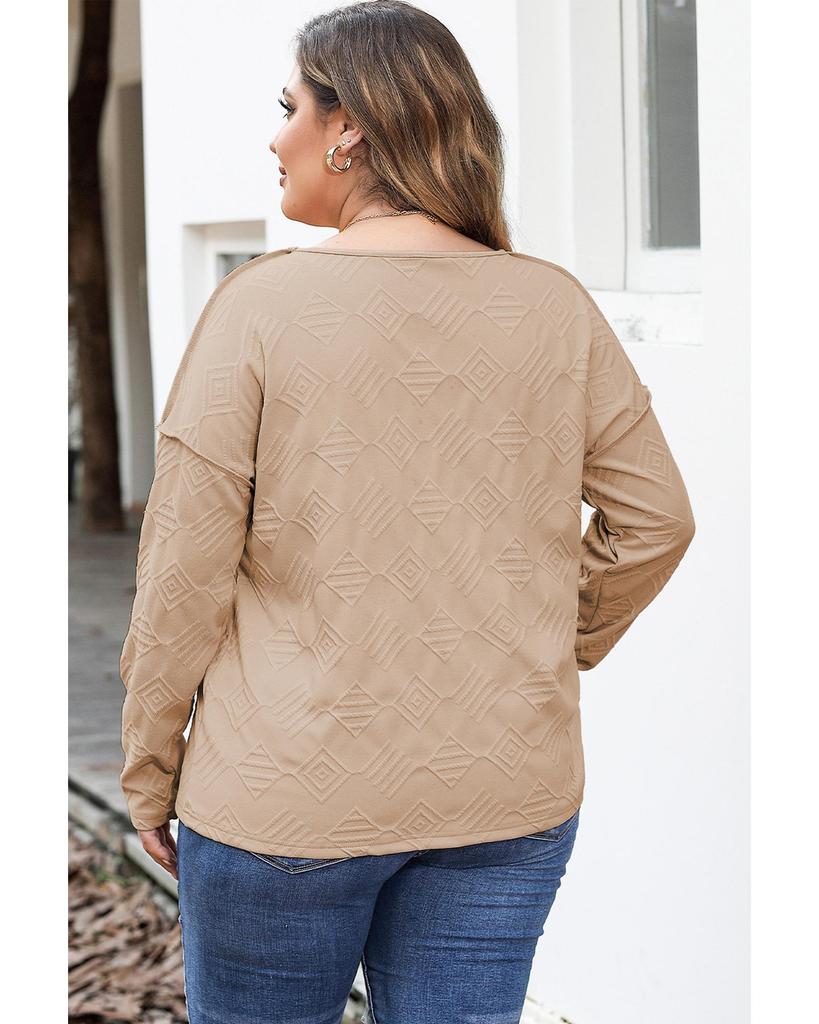 Azura Exchange Khaki Plus Size Textured Drop Shoulder Exposed Seam Top