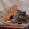 Men's Motorcycle Boots Genuine Leather Shoes Men Buckle Ankle Boots Handmade Retro Leather Boots Luxury Men's Retro Shoes