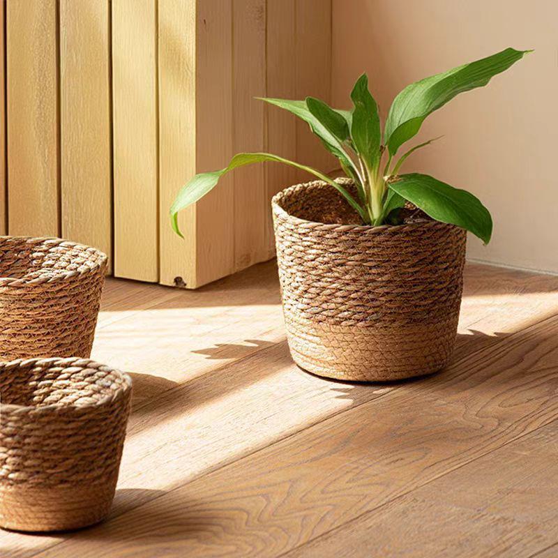 Nordic Natural Seagrass Woven Plant Basket - Handmade Rattan Flower Pot Cover for Home Decoration