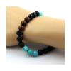 Stones and Minerals. Turquoise + Lava + Black Agate + Wood Bead Bracelet 8 Mm. Made In France.