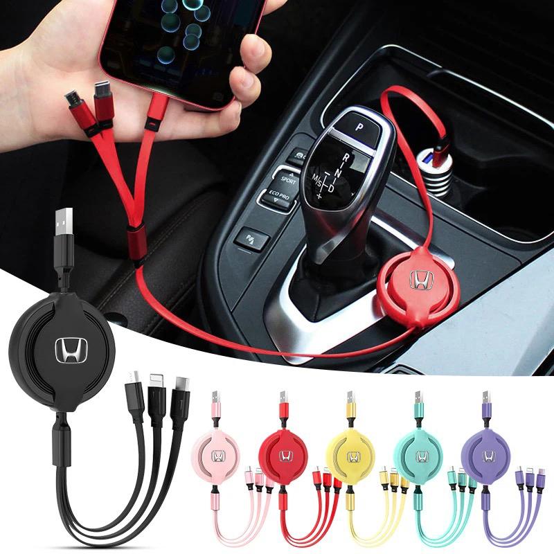 ARB1 Car Interior Charging Data Cable Scalable 3 In 1 Phone Charger For Honda FIT civic accord jazz pilot CRV odyssey HRV Vezel CRZ