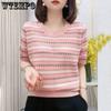 Women's Ice Silk Short Sleeved T-shirt Summer Striped Hollow Top Large Loose Knitted Cardigan