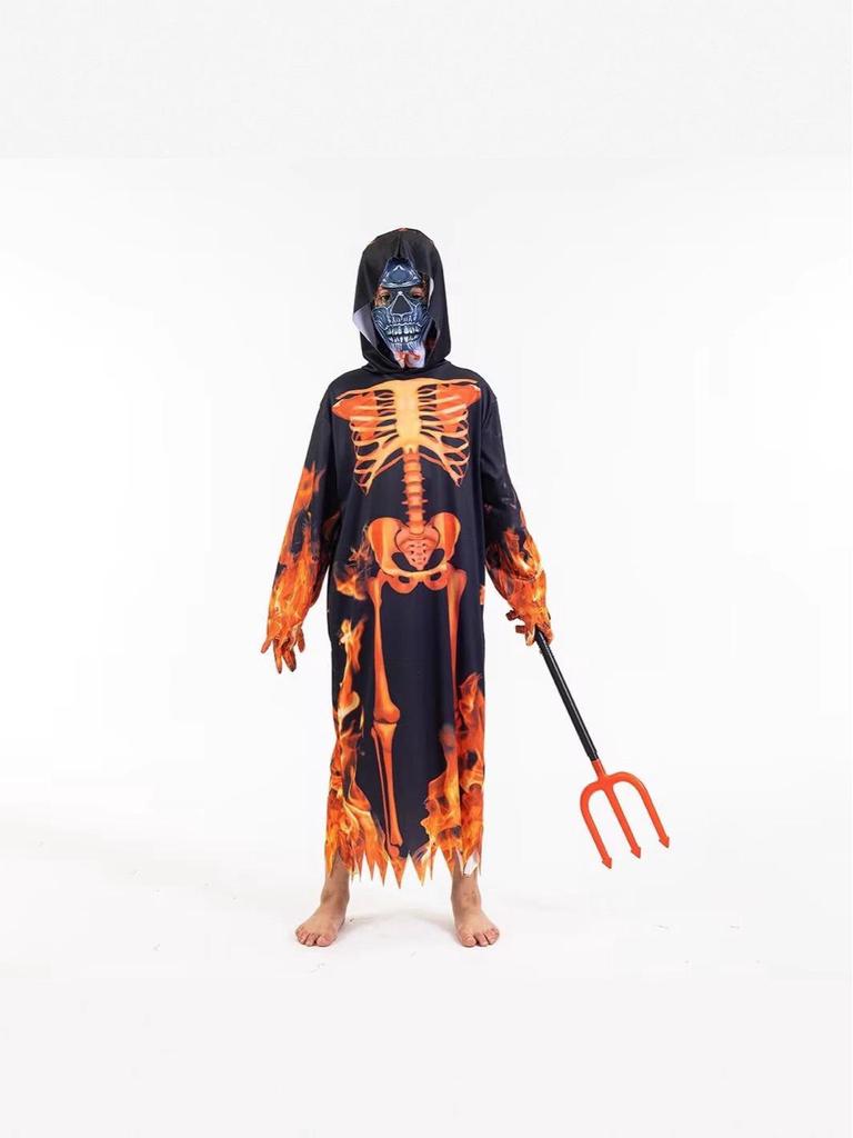 Хэллоуин Пламенный Демон Плащ с капюшоном - Костюм Косплей Скелета для Родителя и Ребенка