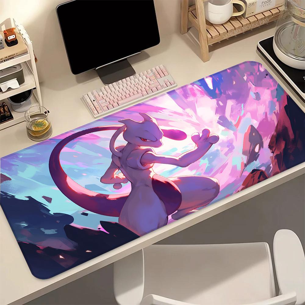 Cute P-Pokemon Mewtwo Purple Gaming Mouse Pad XXL Anti-Slip Rubber Keyboard Desk Mat Waterproof PC Gamer Accessories Mousepad