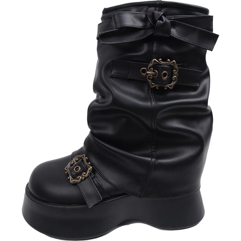 Модные клинья платформа ботинки челси женские до середины икры обувь зима 2024 дизайнерская новая мода готика мотоциклетные ботинки повседневные ботильоны