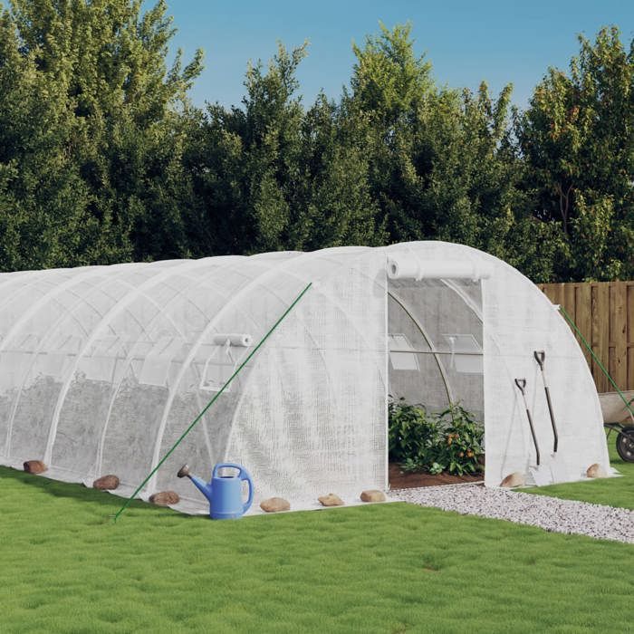 VidaXL Greenhouse with White Steel Frame 24 M² 6x4x2 M, Polytunnel, Cold Frame, Tomato Greenhouse, Garden Greenhouse, 3188073