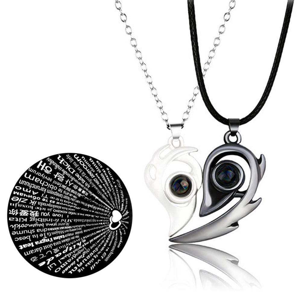 Ожерелье Сердце Магнитное Ожерелье для Пар 100 Языков Я Люблю Тебя Проекционное Ожерелье Подарок на День Святого Валентина для Женщин