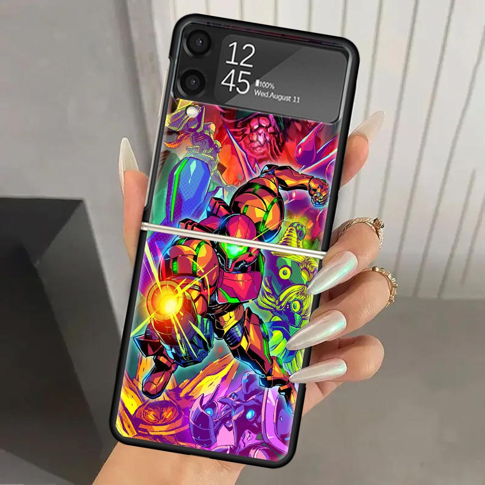 Game M-Metroids Hard PC Phone Case For Samsung Galaxy Z Flip 7 6 5 4 3 Black ZFlip7 ZFlip6 Flip5 Flip4 Flip3 5G Print Cover