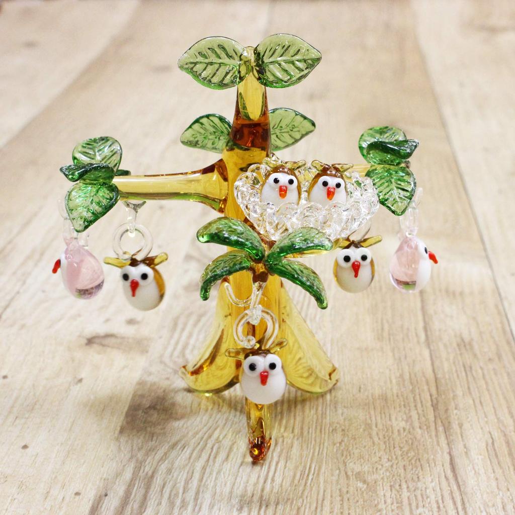 Four Cart Cute Handmade Glass Owl Nest Tree