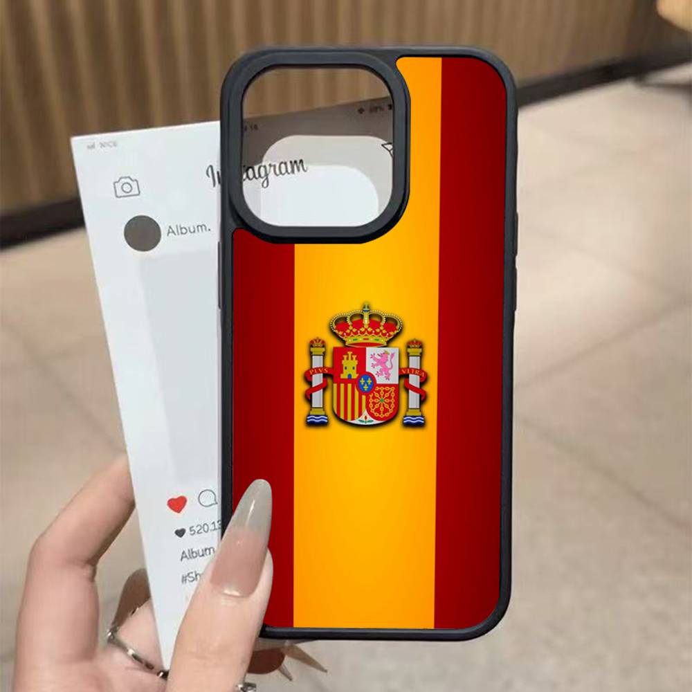 Чехол для телефона Spain Flag Черный Силиконовый Жесткий Пластик Для Iphone 17 Air 16 15 14 13 12 11 Pro Max PC TPU