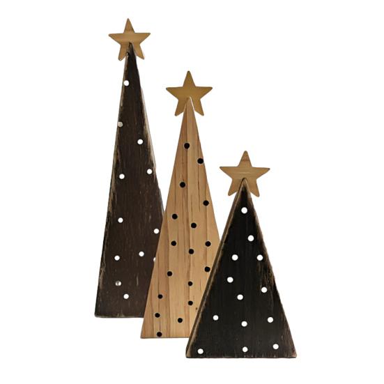 3Pcs Rustic Wood Christmas Trees Handmade Shelf Decor for Mantel & Tabletop Farmhouse Holiday Ornaments