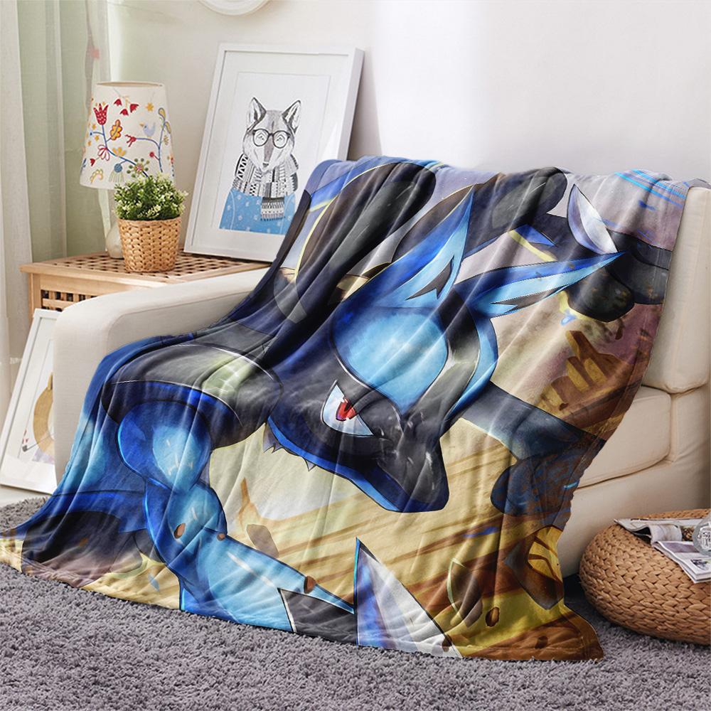 Lucario 3 Print Flannel Blanket, High quality Comfortable for All Seasons, Home Decor, Warmth and Comfort