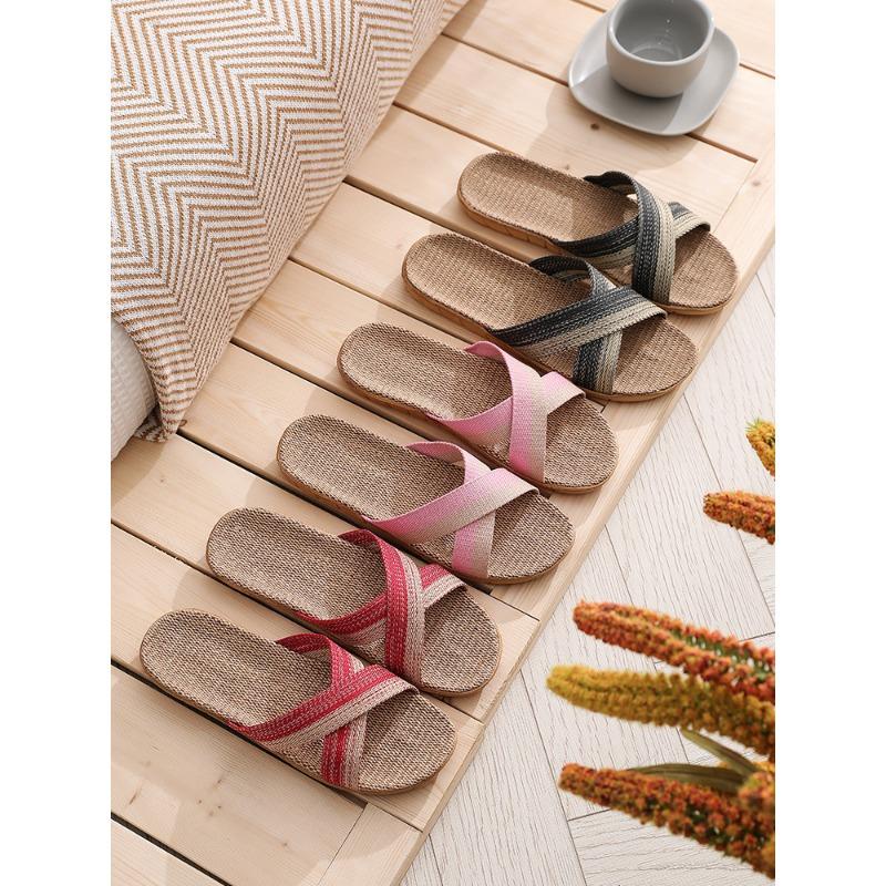 Женские льняные тапочки с перекрещивающимися ремешками в стиле ретро