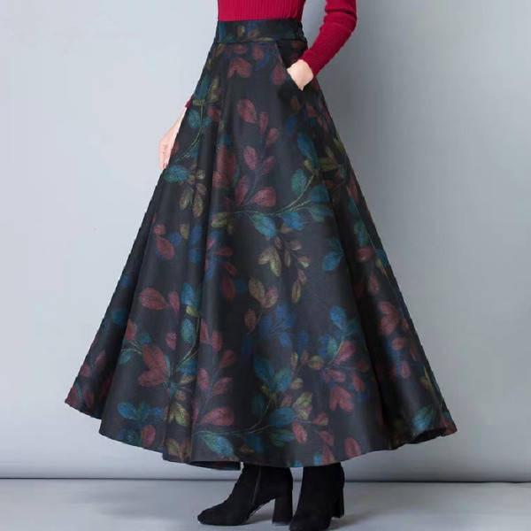 High Waist Woolen A-line Long Skirt - Women's Waist Slimming Big Swing Design